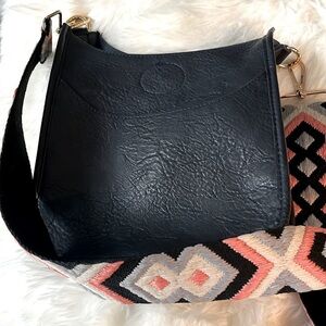 Ah-Dorned Black Vegan Leather Western Crossbody Bag with Patterned Guitar Strap.